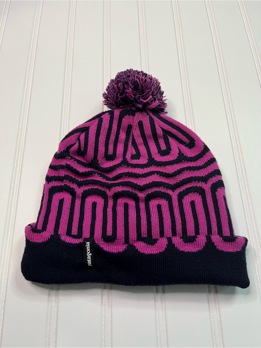 Patagonia Pink & Black Pom Beanie